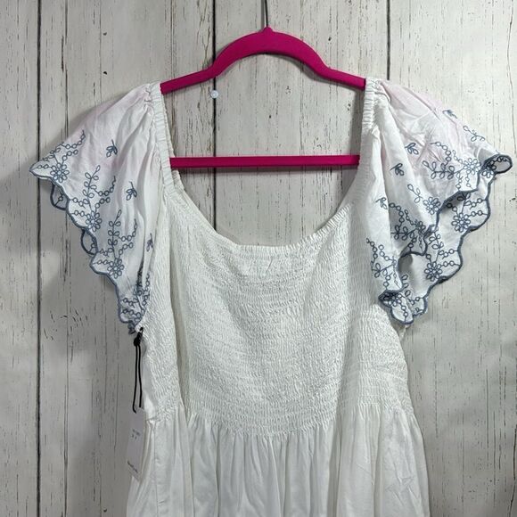 Japna Embroidered White Pleated Boho Short Sleeves Summer Beachy Blouse - Picture 10 of 12